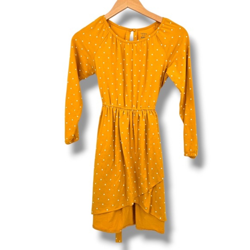 NEW Carters Girls Dress Polka Dot Long Sleeve Layered Hem Casual Mustard Size 10